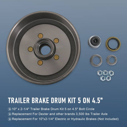 Solidspare 5 on 4.5 Trailer Hub Drum with Electric brakes 10"X2-1/4" Kits For 3500 lbs axle