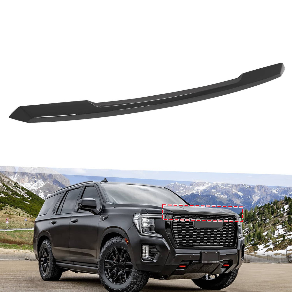 Solid Spare For GMC Yukon / Yukon XL Denali 21-24 Front Upper Hood Molding Trim Gloss Black