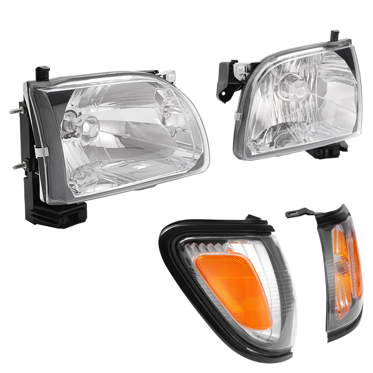 Solid Spare For 2001 2002 2003 2004 Toyota Tacoma White Headlights & Black Corner Light 4Pcs