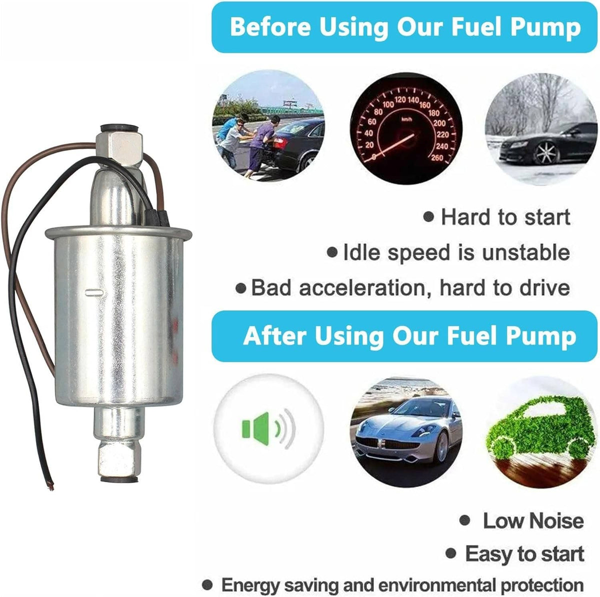 Solidspare 12V Universal Electric Fuel Pump Gas Diesel High Pressure 5-9 PSI E8012S Trucks