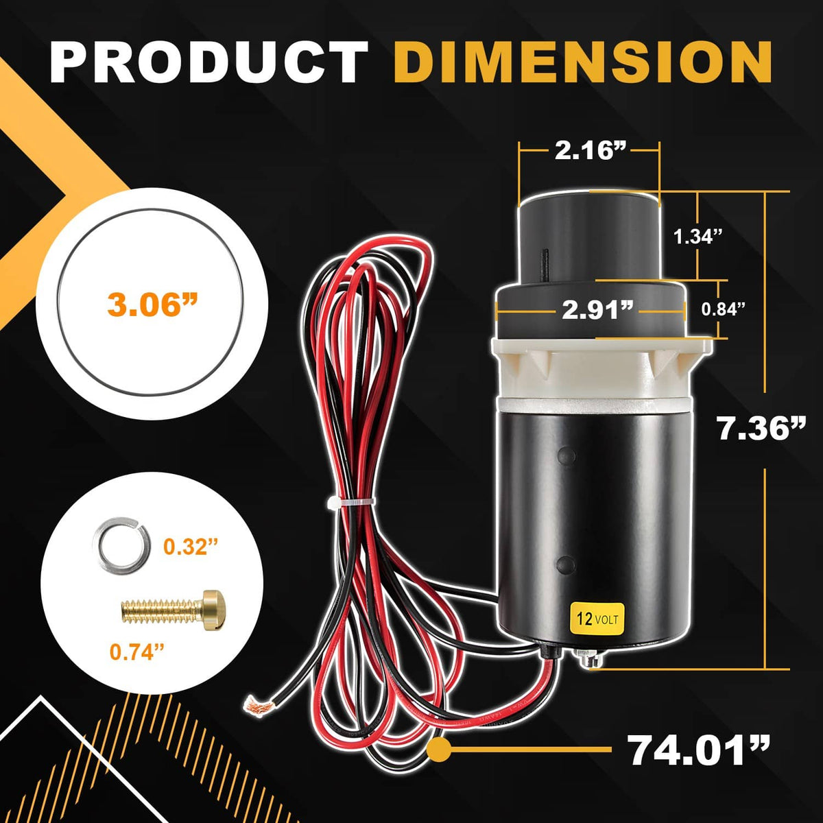 Solidspare Replace 37072-0092 Motor Pump 12V Quiet Flush & Designer Series Electric Toilets