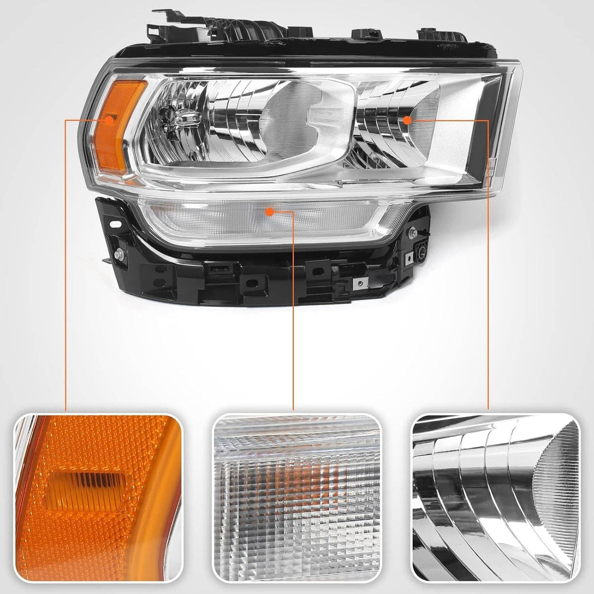 Solidspare For 2019-2024 Ram 2500 3500 Halogen Chrome Headlight Assy Right Passenger Side