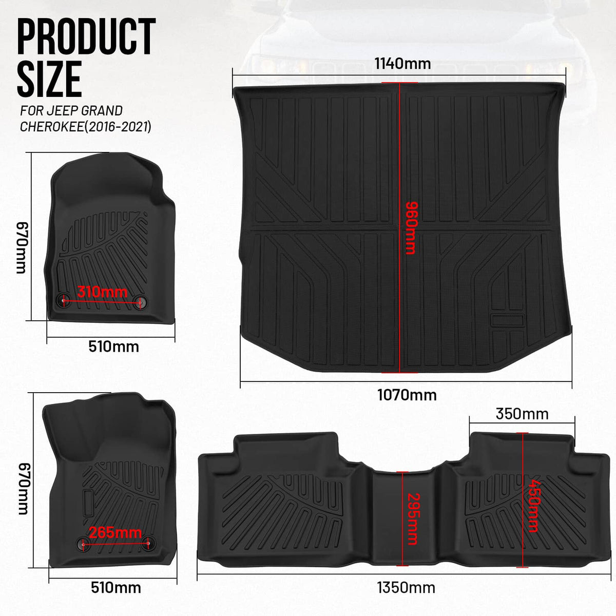 Solidspare 4PCS Floor Mats for 2013-2024 Toyota 4Runner TPE 2 Rows + Cargo Liner Waterproof