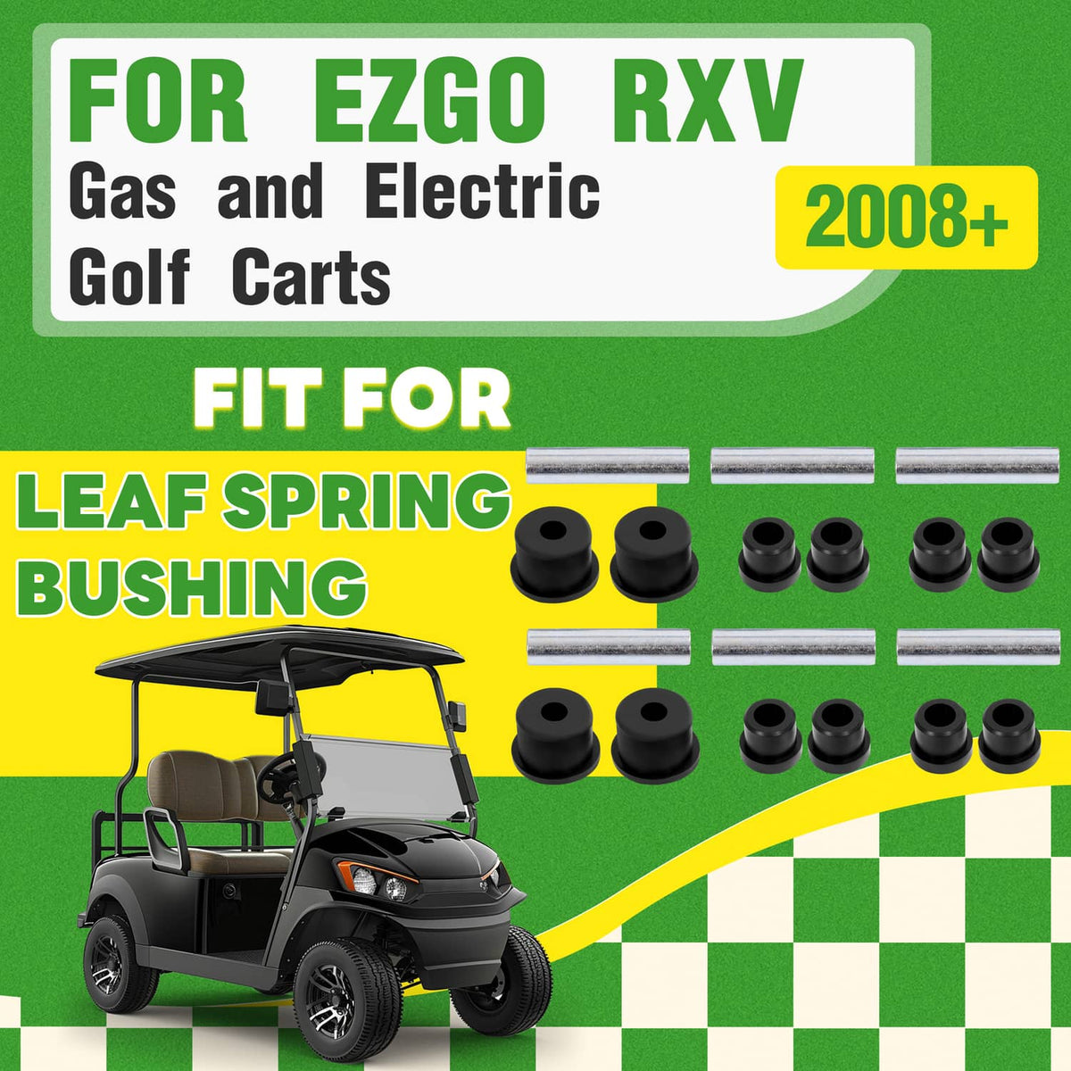 Solidspare For EZGO RXV 2008-UP Gas & Electric Golf Cart Rear Leaf Spring Bushing Kit 18PCS