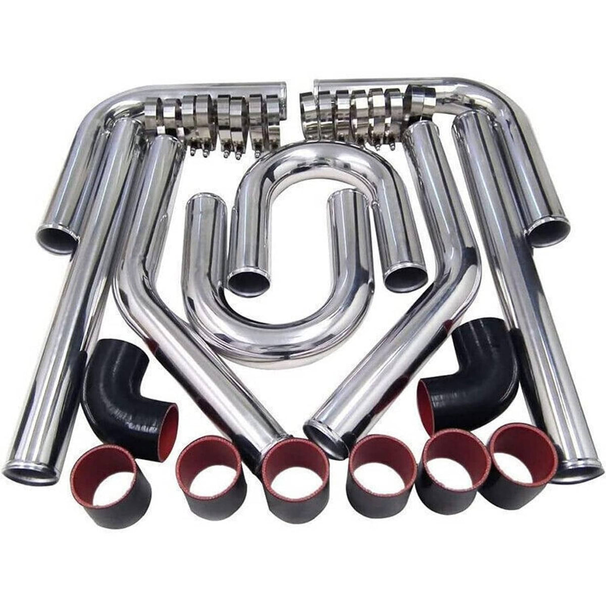 Solidspare Universal 2" Inch Polished Intercooler Pipe Kit + Silicone Hose + Clamp