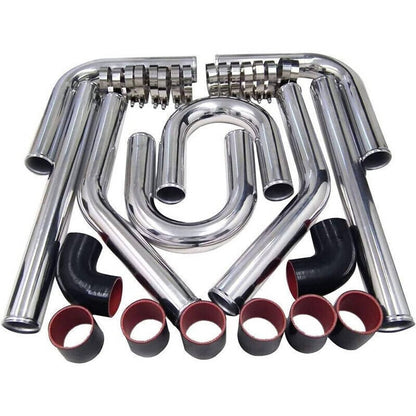 Solidspare Universal 2" Inch Polished Intercooler Pipe Kit + Silicone Hose + Clamp