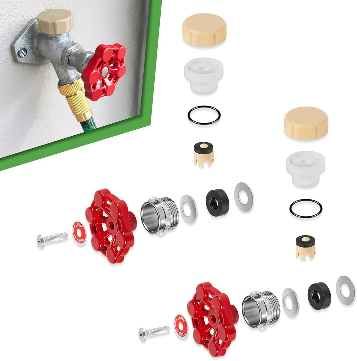Solidspare for ASSE 1019-A Outdoor Faucet Repair Kit w/VACVBKX1B Vacuum Breaker kit, 2 Pack