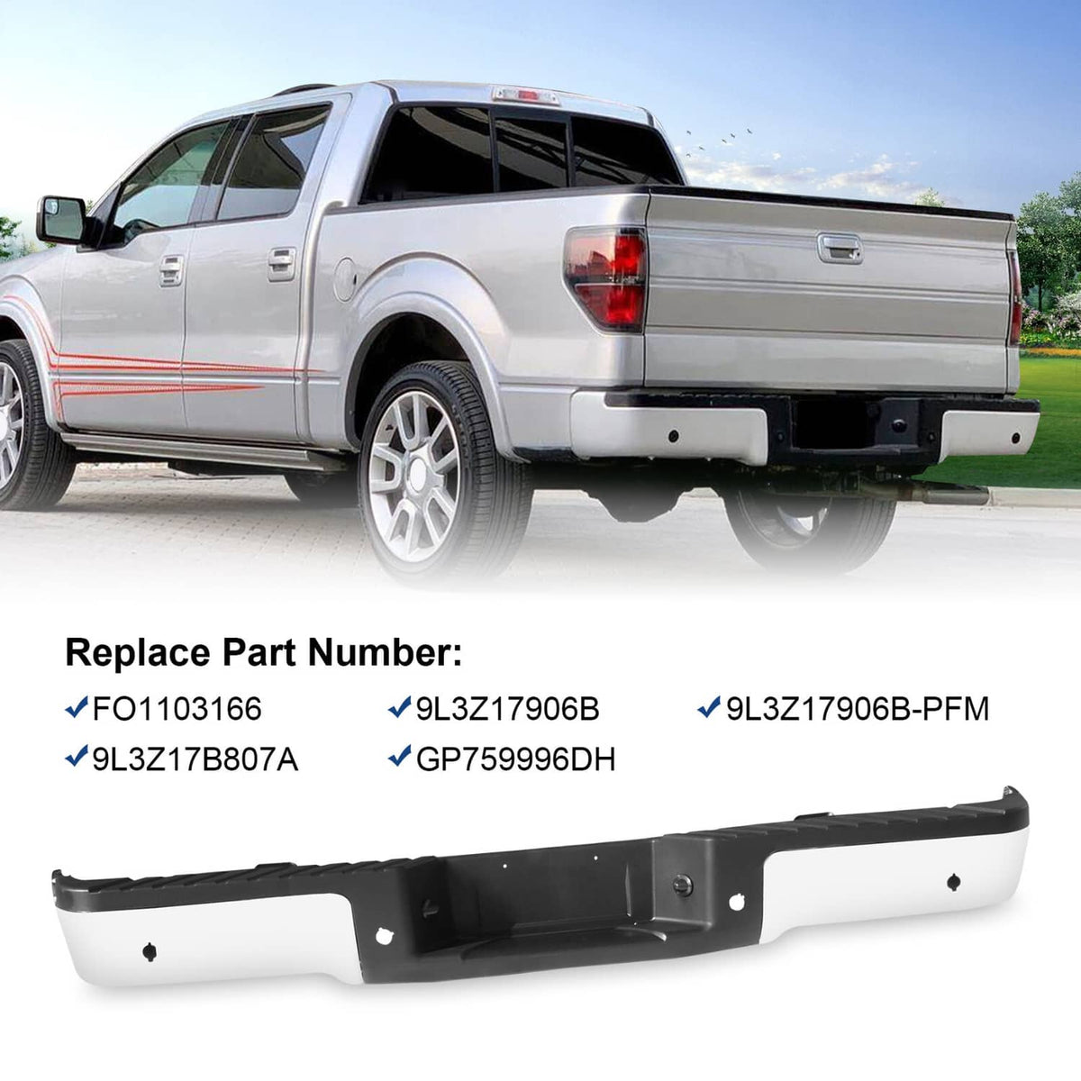 Solidspare Chrome Rear Step Bumper Assembly With Sensor Holes For Ford F-150 F150 2009-2014
