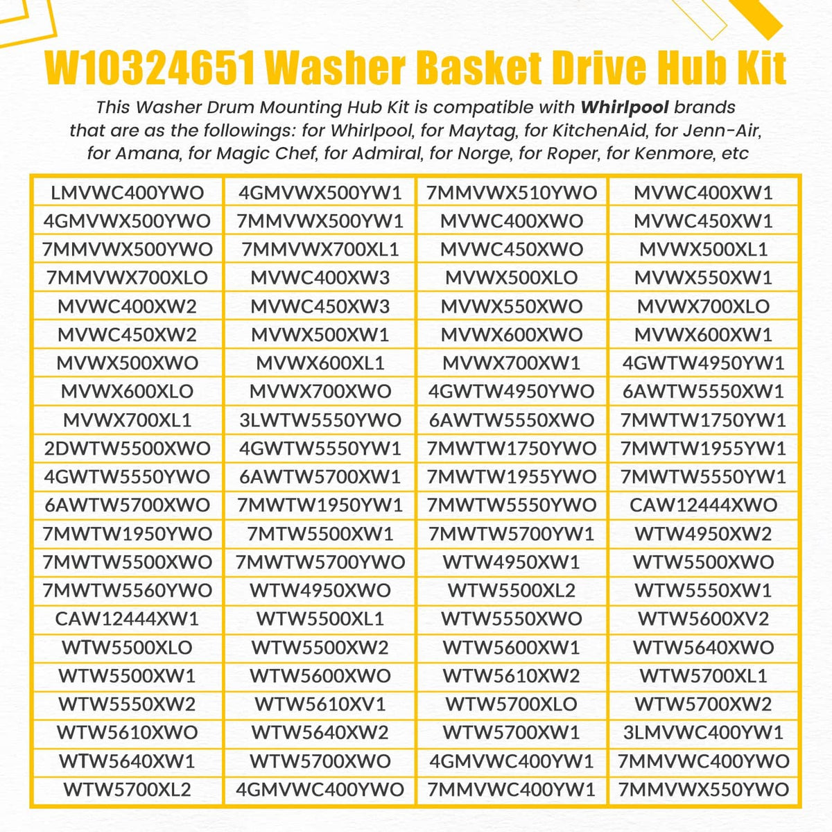 Solidspare W10324651 Washer Basket Drive Hub Kit Replacement fit for Whirlpool Maytag Amana