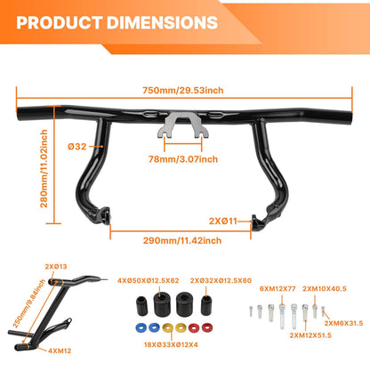 Solidspare Steel Front & Rear Guard Steel Crash Bar For Harley Touring Road King Glide 14+