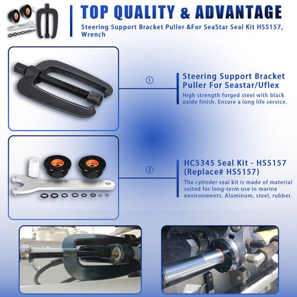 Solidspare For HS5157 Seastar HC5345 Front Mount Hydraulic Steering Cylinder Seals Kit