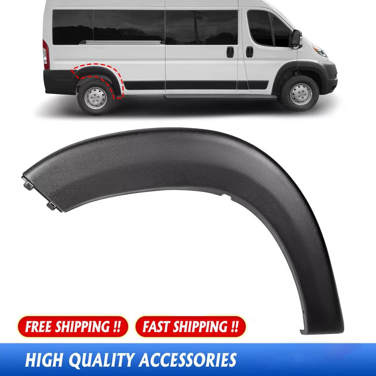 Solid Spare Fits 2019-22 Ram ProMaster 1500-3500 Rear Right Wheel Fender Flare Trim Molding