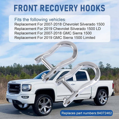 Solidspare Set Chrome Tow Hooks 84072462 for Chevrolet GMC Silverado Sierra 1500 2007-2019