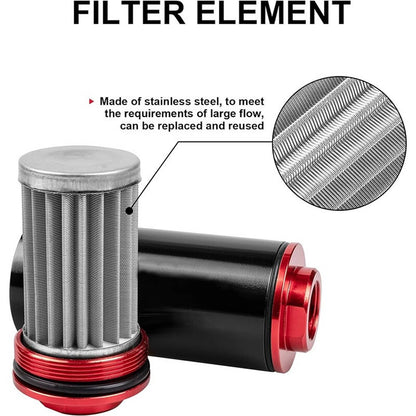 Solidspare High Flow Inline Fuel Filter 100 Micron Cleanable AN6 AN8 AN10 Adapter Universal