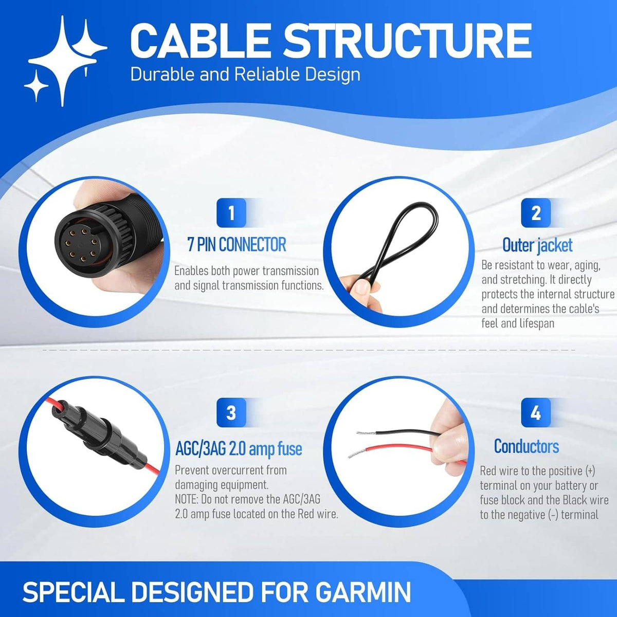 Solid Spare 010-10553-00 7-Pin Power Cable/Cord for Garmin GMS 10 Network Port Expander