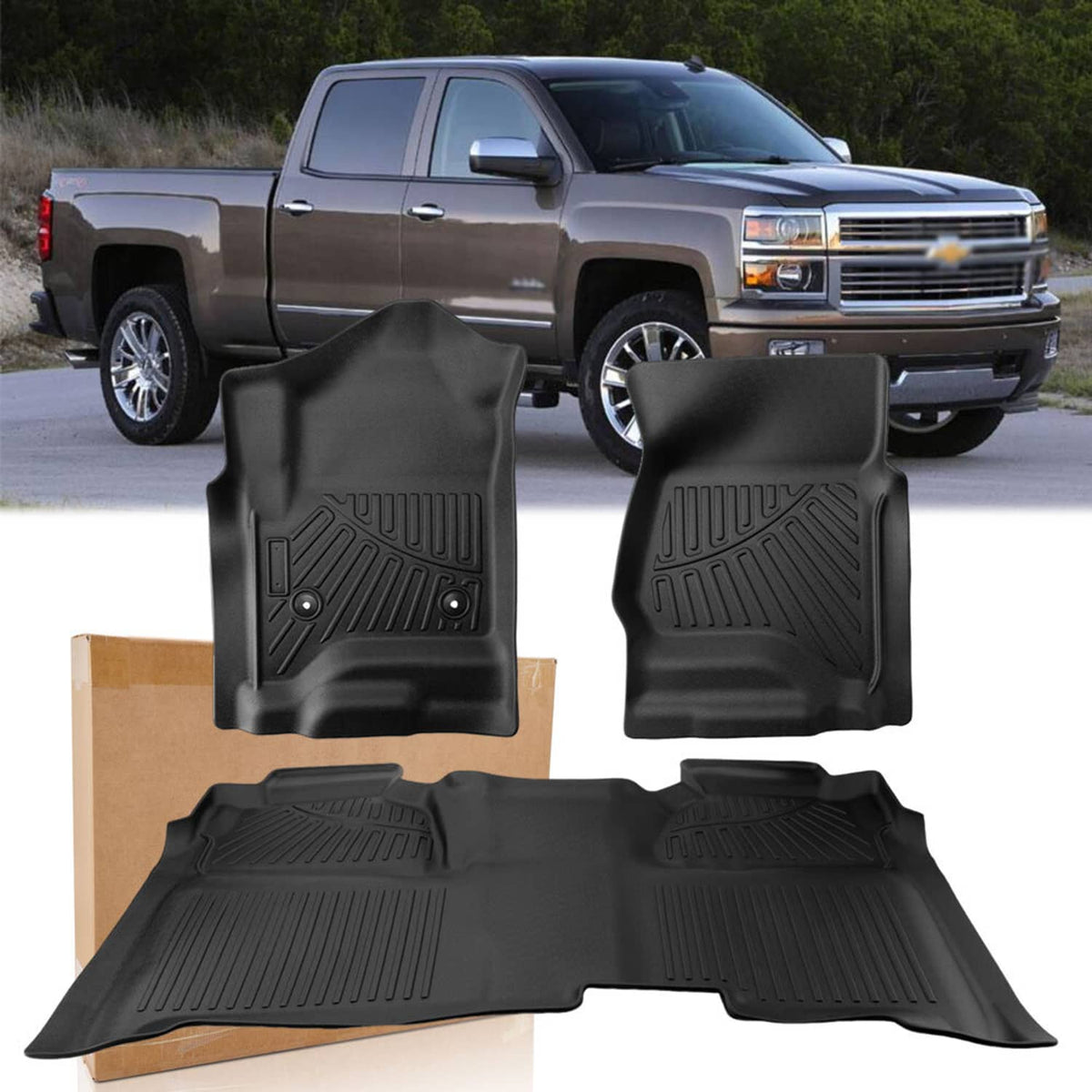 Solidspare Waterpoof Floor Mats for 2014-2018 Chevy Silverado / GMC Sierra 1500 Crew Cab