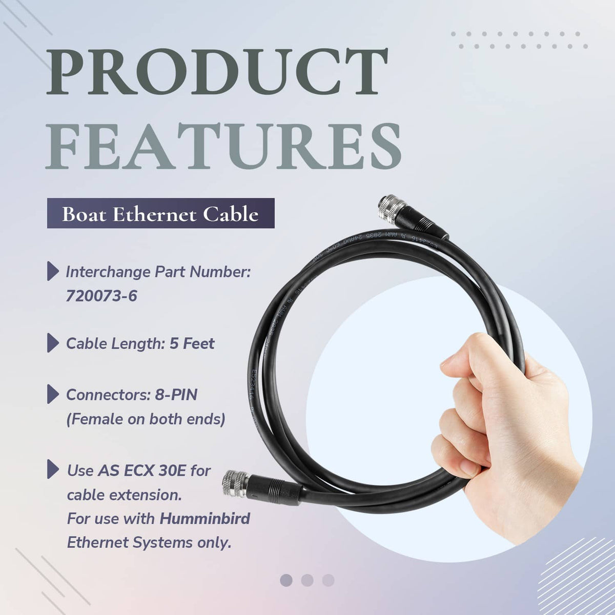 Solidspare Replace for Humminbird 720073-6 5ft. Boat Ethernet Cable AS EC 5E Ethernet Cor