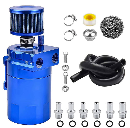 Solidspare Universal Blue Oil Catch Can Tank Kit Polish Baffled Reservoir w/Breather Filter