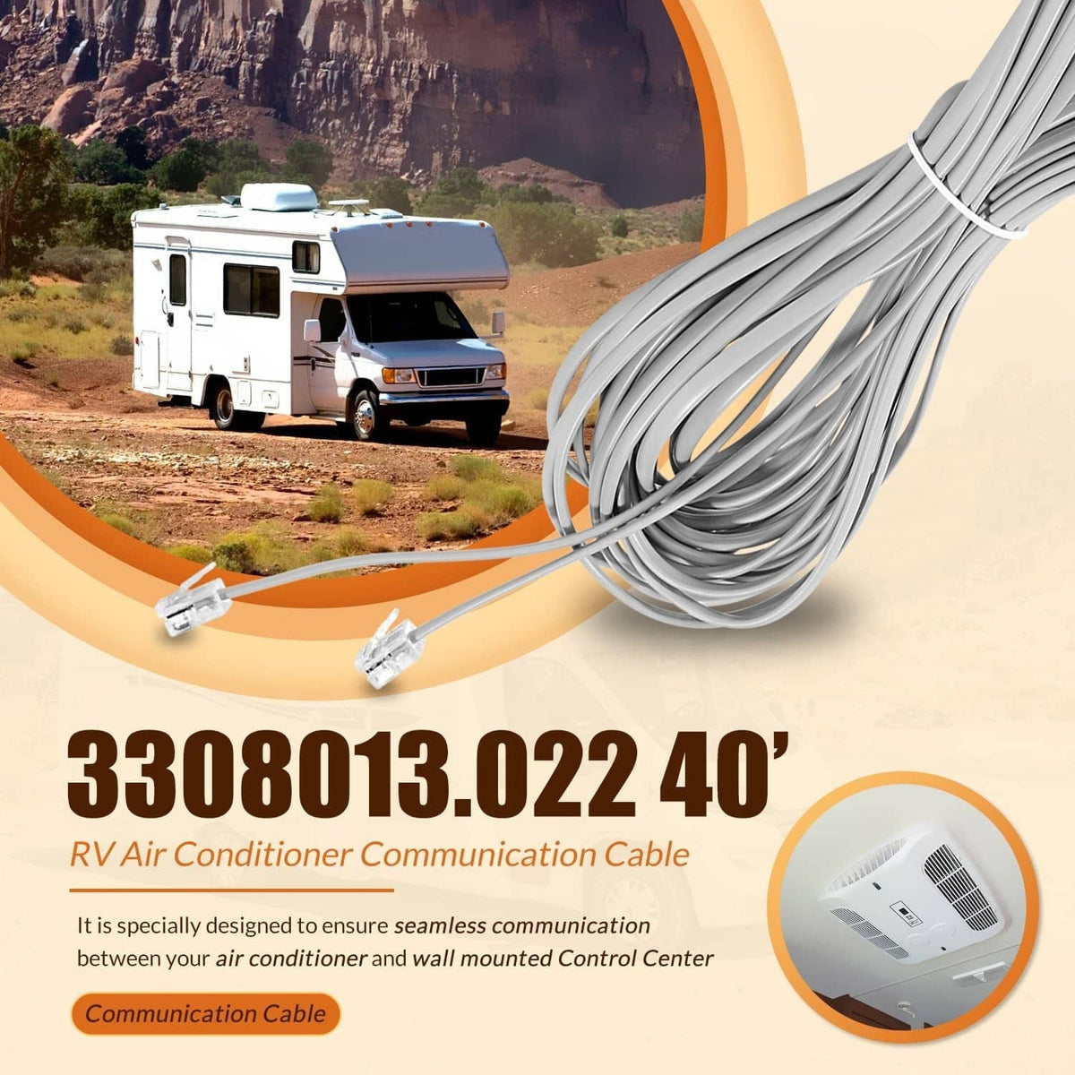 Solidspare 3308013.022 40’ RV Air Conditioner Communication Cable for Dometic Multi-Zone