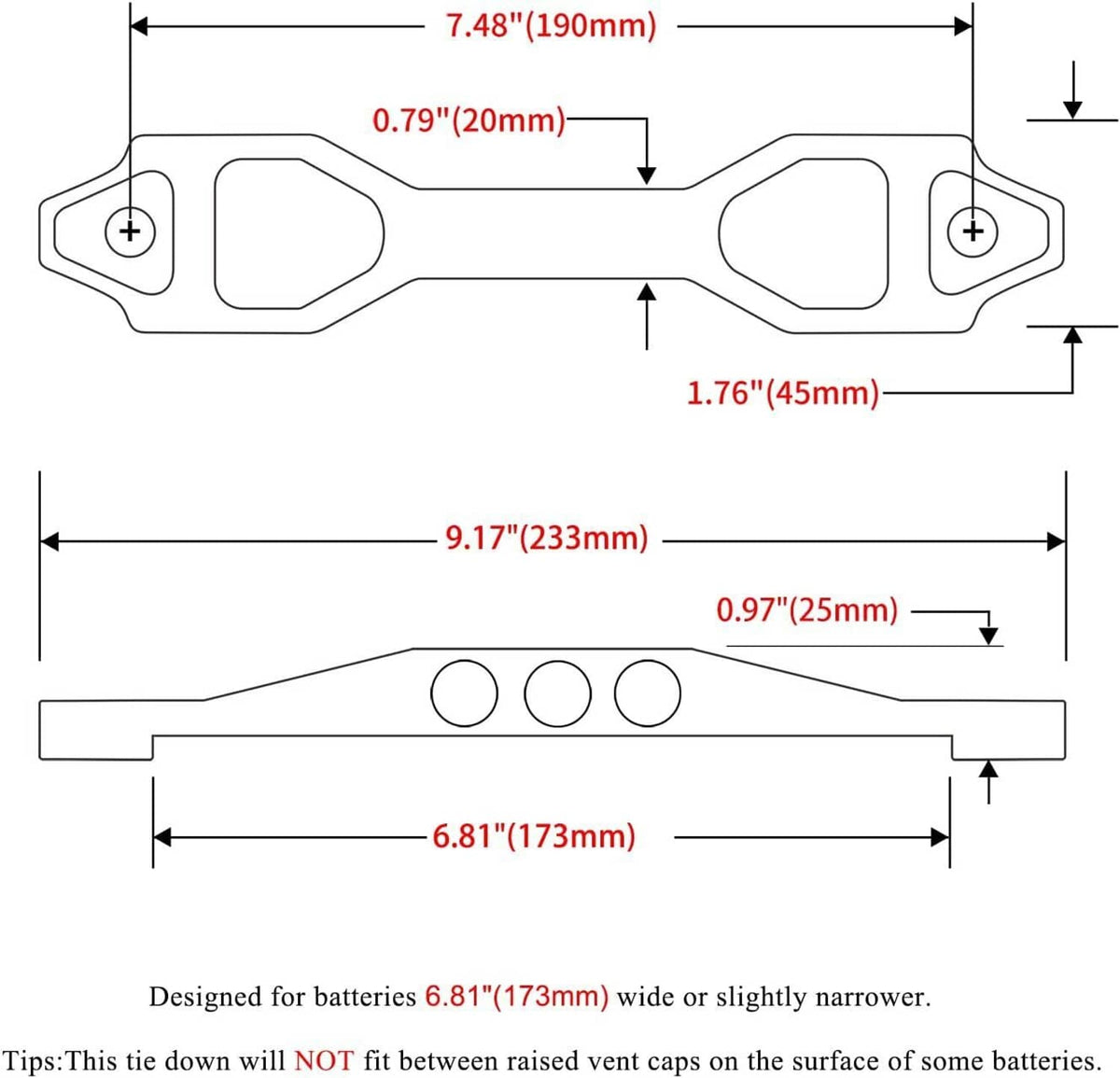 Solidspare BLUE BILLET ALUMINUM CAR BATTERY TIE DOWN MOUNT BRACKET BRACE BAR 220-190MM