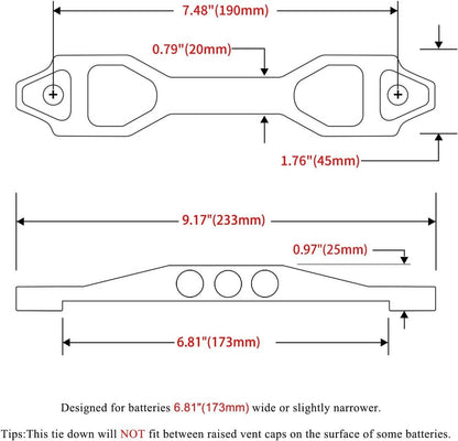 Solidspare BLUE BILLET ALUMINUM CAR BATTERY TIE DOWN MOUNT BRACKET BRACE BAR 220-190MM