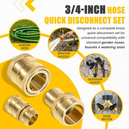 Solidspare Hose Quick Disconnect Set Brass 3/4” GHT Male x Female Replace for Dramm 22729