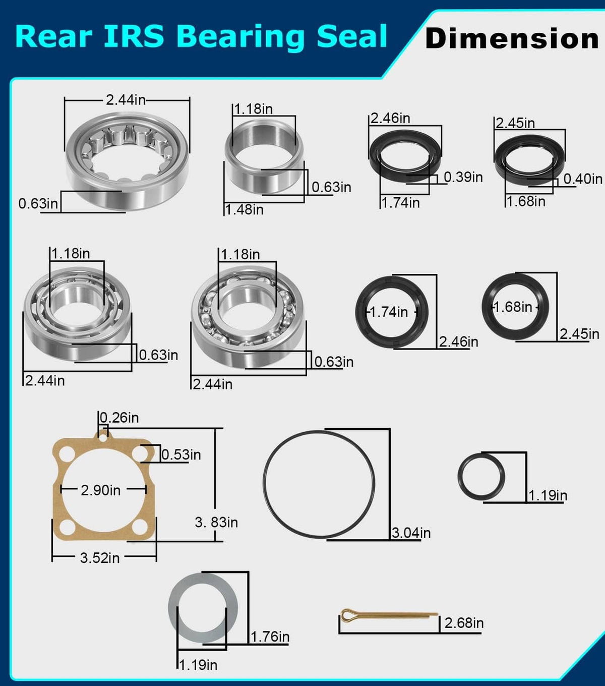 Solid Spare Rear IRS Wheel Bearing Kit w/Seals for Volkswagen VW Type 1 Bug/GHIA 1968-1979
