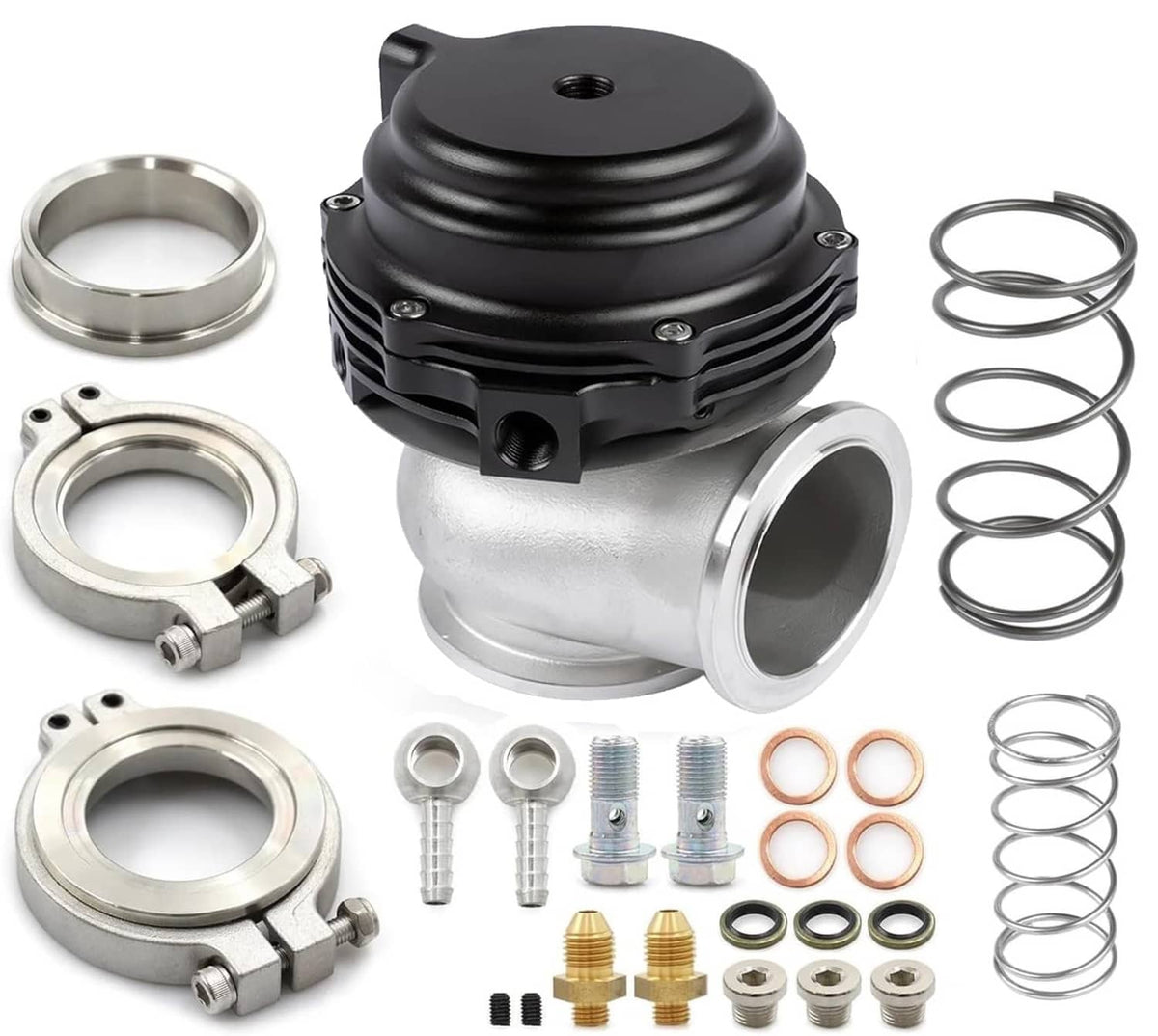 Solidspare Black 44MM Wastegate External Turbo W/ TIAL V-Band Flange Spring MV-R 14PSI