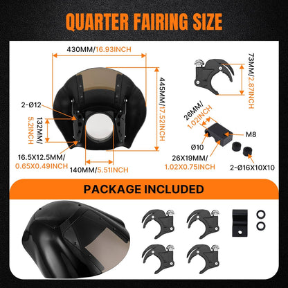 Solidspare Quarter Head Fairing Windshield w/49mm Fork Clamp For Harley 2018-2025 StreetBob