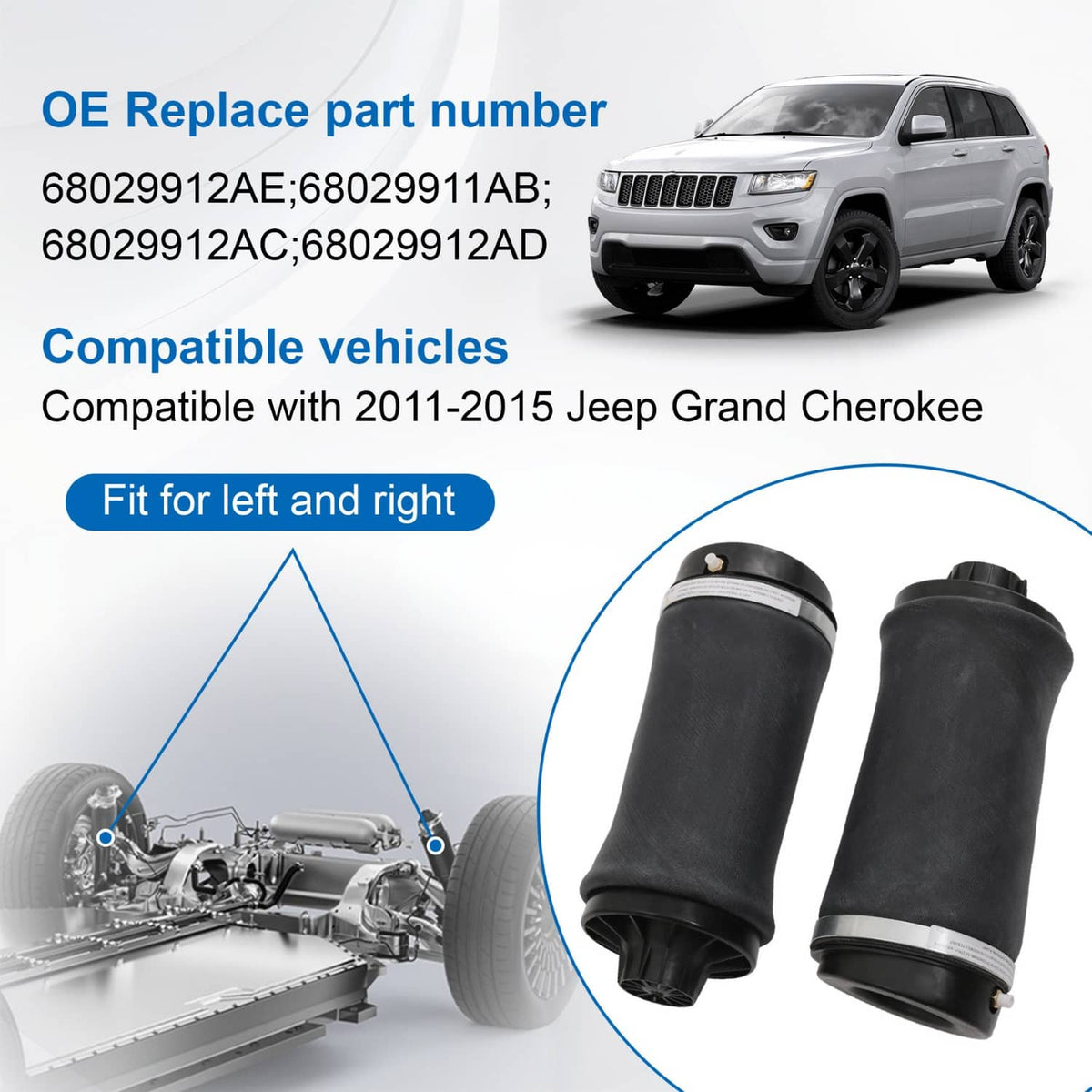 Solidspare 2x Left + Right Rear Air Suspension Springs For Jeep Grand Cherokee 2011-2018