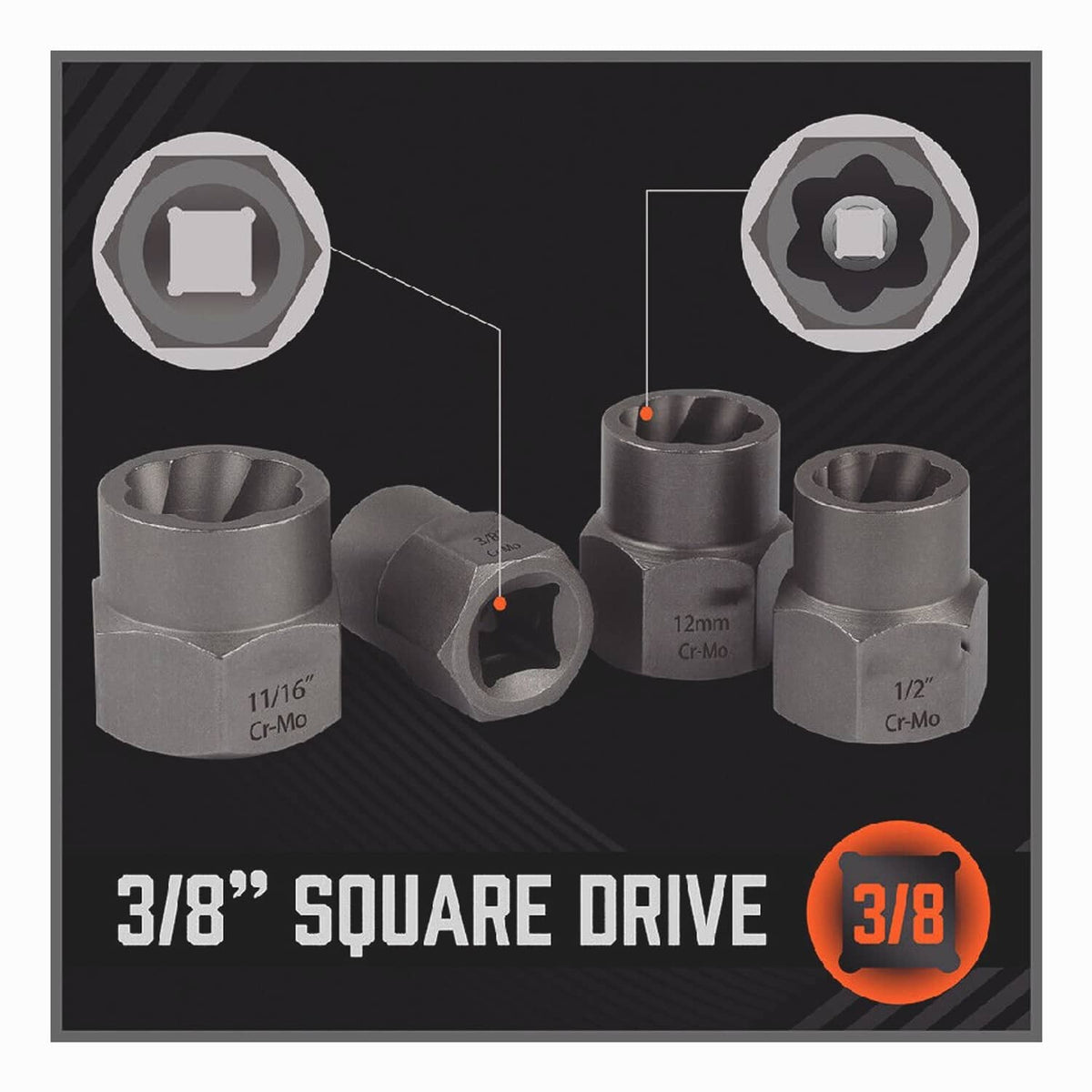 Solid Spare Impact Bolt Extractor Set Nut Remover Set Stripped Extraction Socket Tools 15pcs
