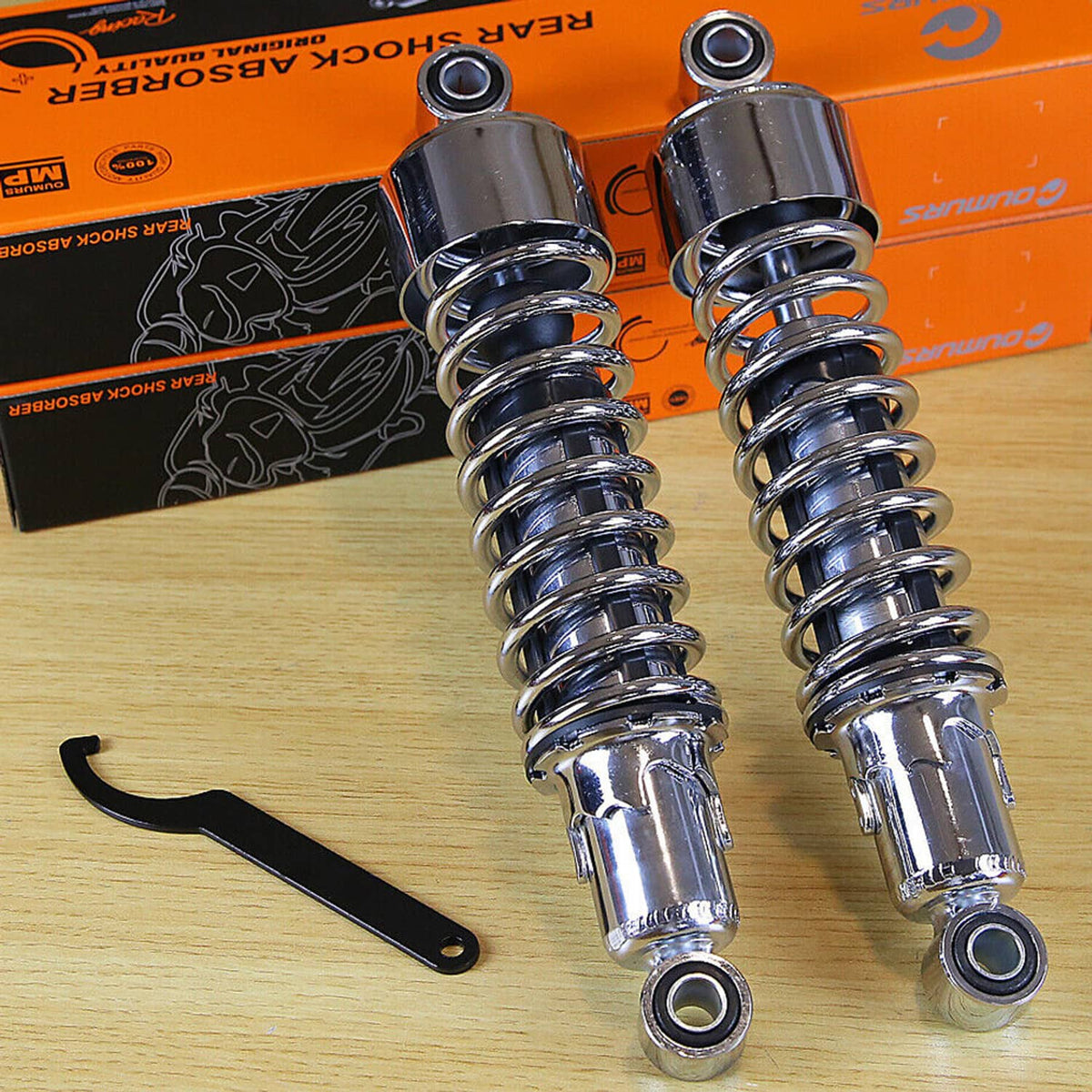 Solidspare Chrome 11.75" Rear Shocks For 1998-2019 Harley Road King Classic FLHRC Sportster