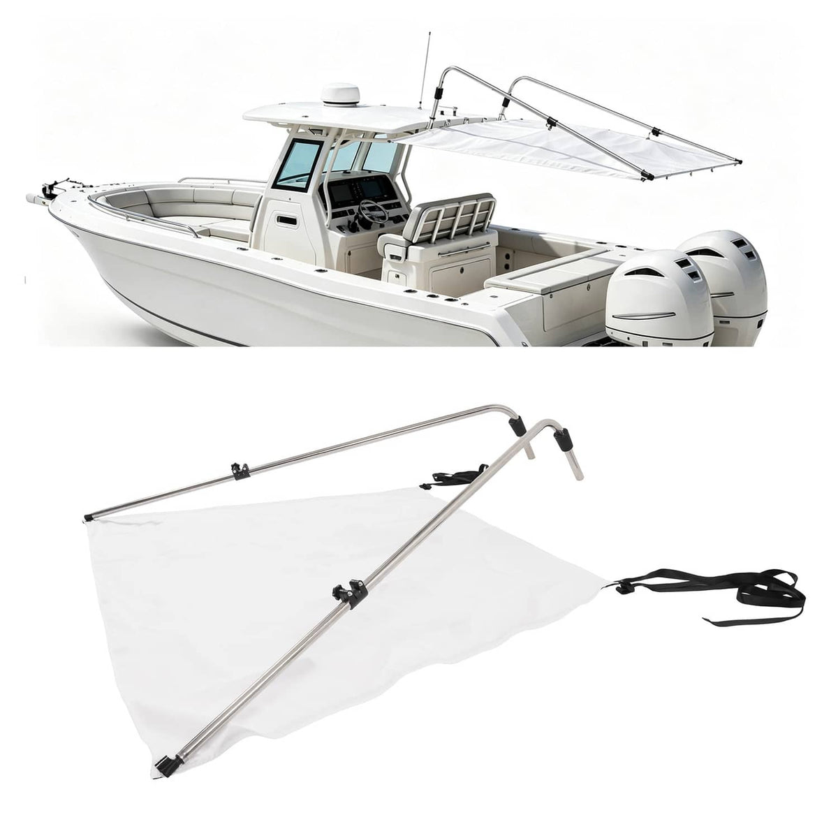 Solidspare White Boat Sun Shade 304 Stainless Steel+Fabric Canopy For Universal Boat