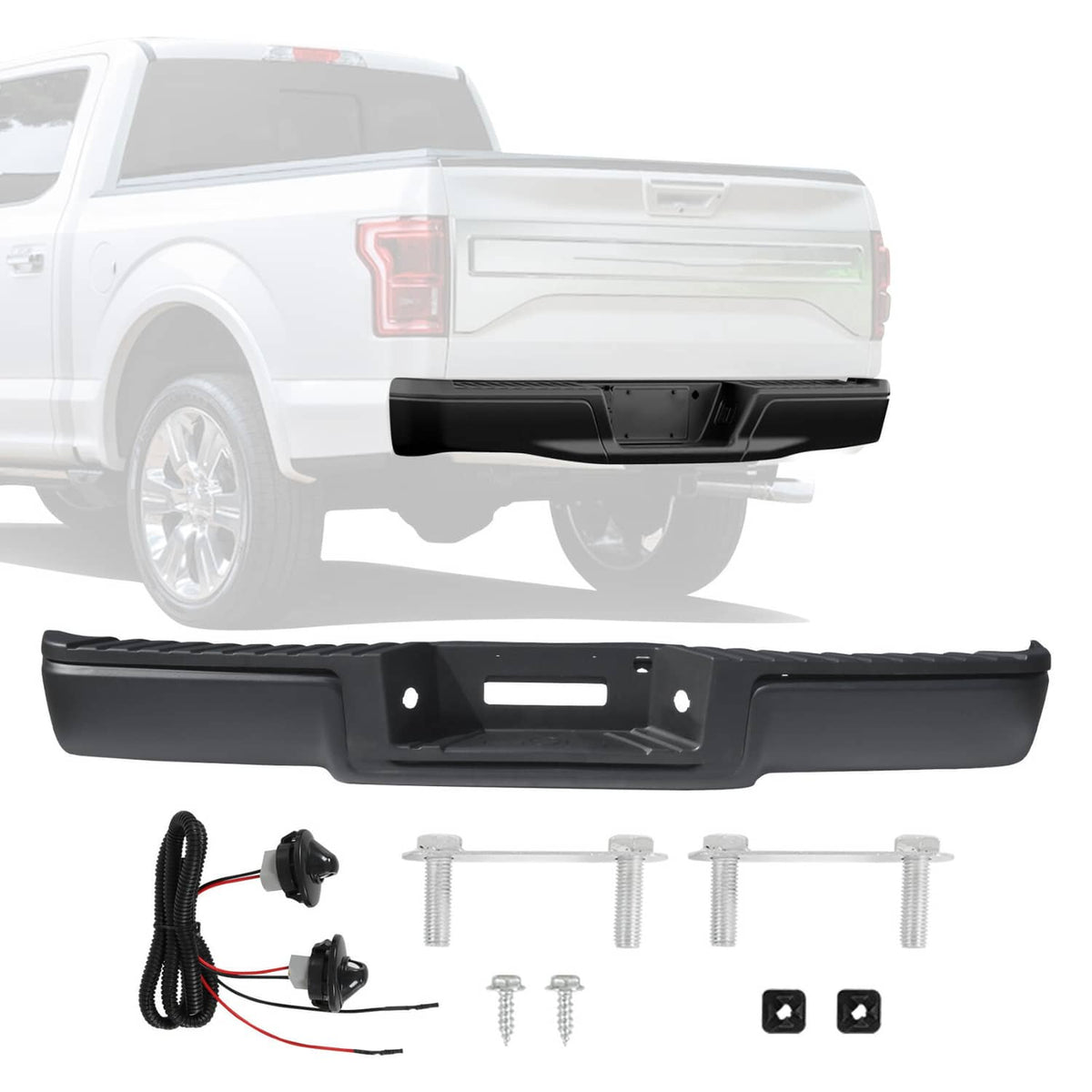 Solidspare Black Rear Setp Bumper w/LED Light for 2004-2006 Ford F150 w/o Sensor Hole New
