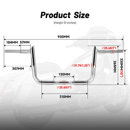 Solidspare 10" Rise Meathook Bagger Ape Handlebar for Harley Street Tri Glide CVO FLHX FLHT