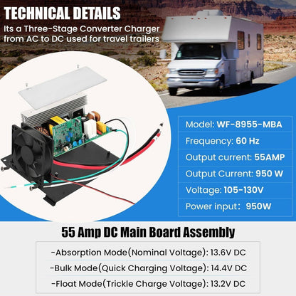 Solidspare 55 AMP 12V WF-8955-MBA RV Power Converter For Parallax 7145 7155 WF-8955 WF-8900