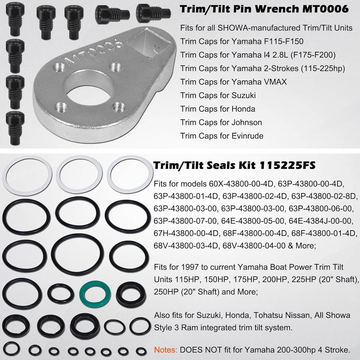 Solid Spare For Yamaha 115225FS Rebuild Trim Tilt Seal Kit + Outboard MT0006 Pin Wrench