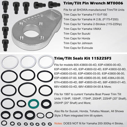 Solid Spare For Yamaha 115225FS Rebuild Trim Tilt Seal Kit + Outboard MT0006 Pin Wrench
