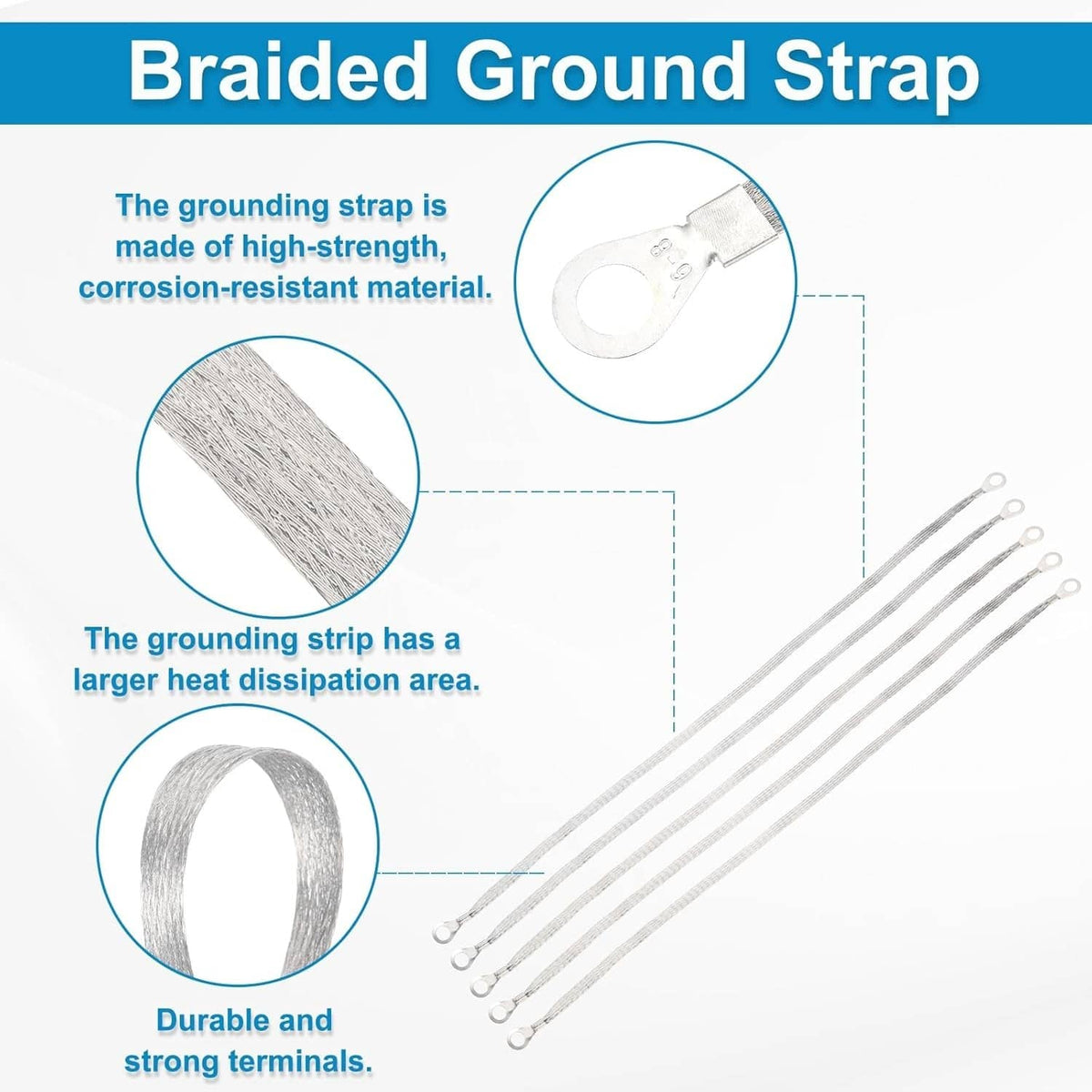 Solidspare 5× Universal Automotive Ground Strap Tinned Copper Car Engine Ground Strap Cable