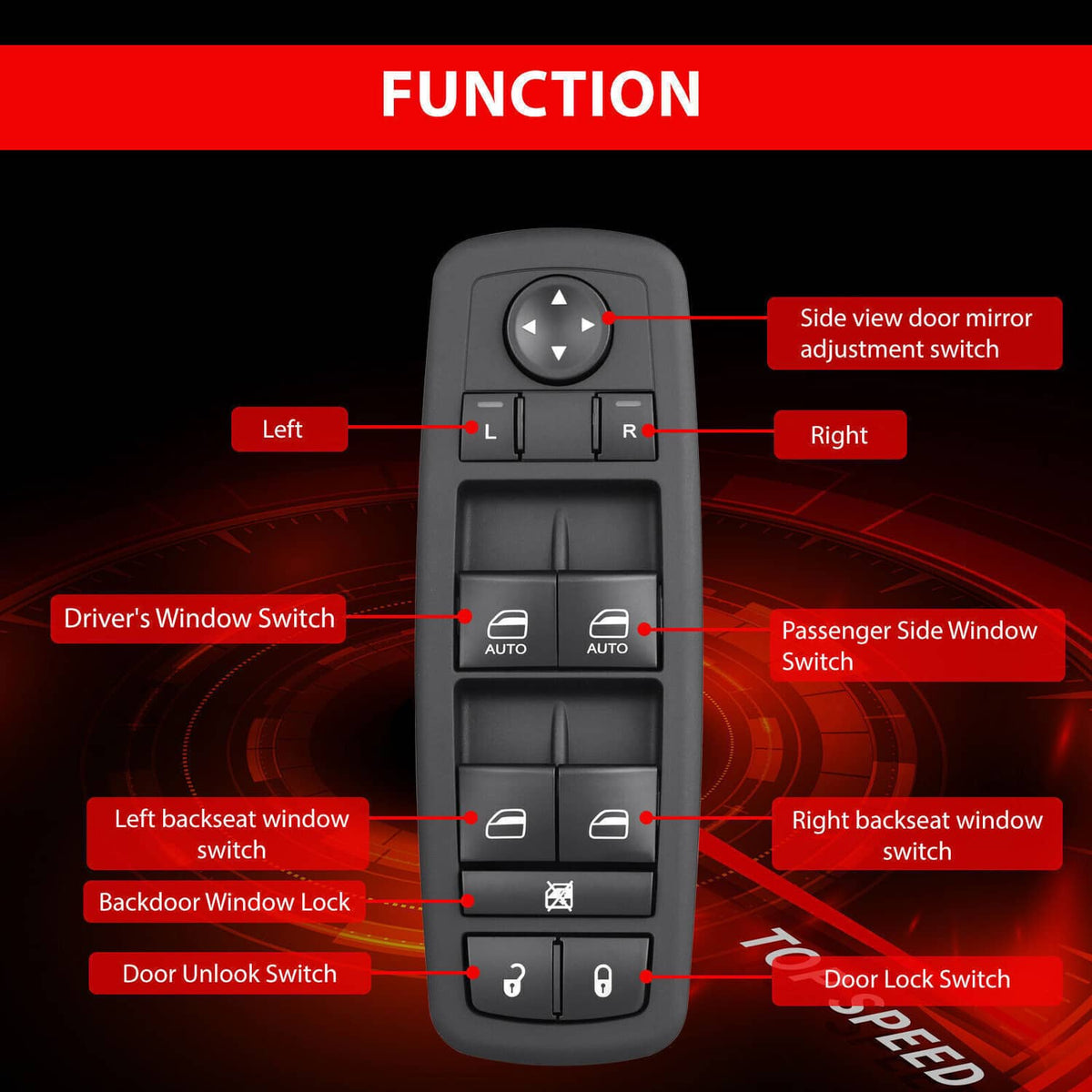 Solidspare New Front Driver Side Window Switch For 2016-2018 Ram 1500 2500 56046823AE Black