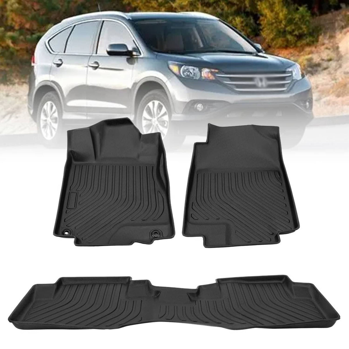 Solidspare 3PCS Floor Mats for 2012-16 Honda CR-V TPE Rubber All Weather 2 Row Floor Liners