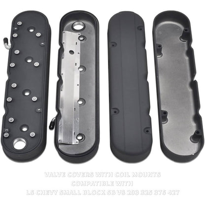 Solidspare 4Pcs Black Valve Covers & Coil Mounts w/Covers for Chevy LS LS1 LS2 LS3 LS6 LS7