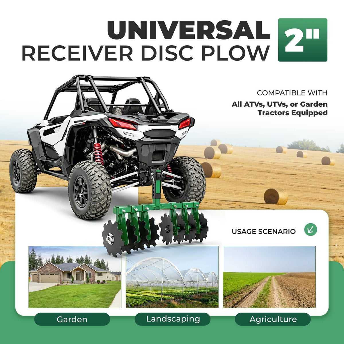 Solidspare Disc Harrow Plow 35" For ATVs UTVs Garden Tractors 2" Receiver Hitch W/ 8 Blades