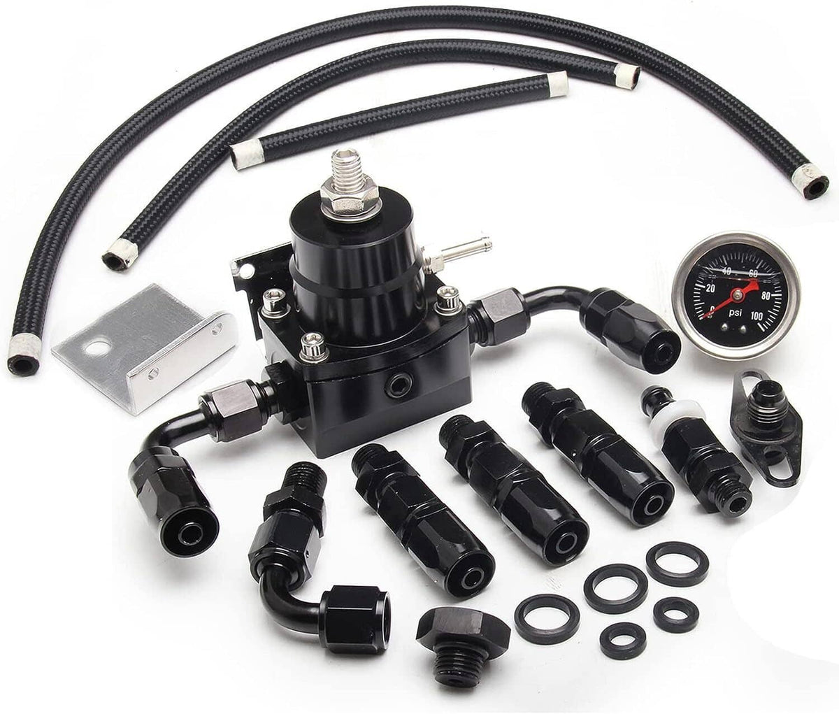 Solidspare Universal Fuel Pressure Regulator Kit 100psi Guage AN6 Fuel Line Hose Fittings