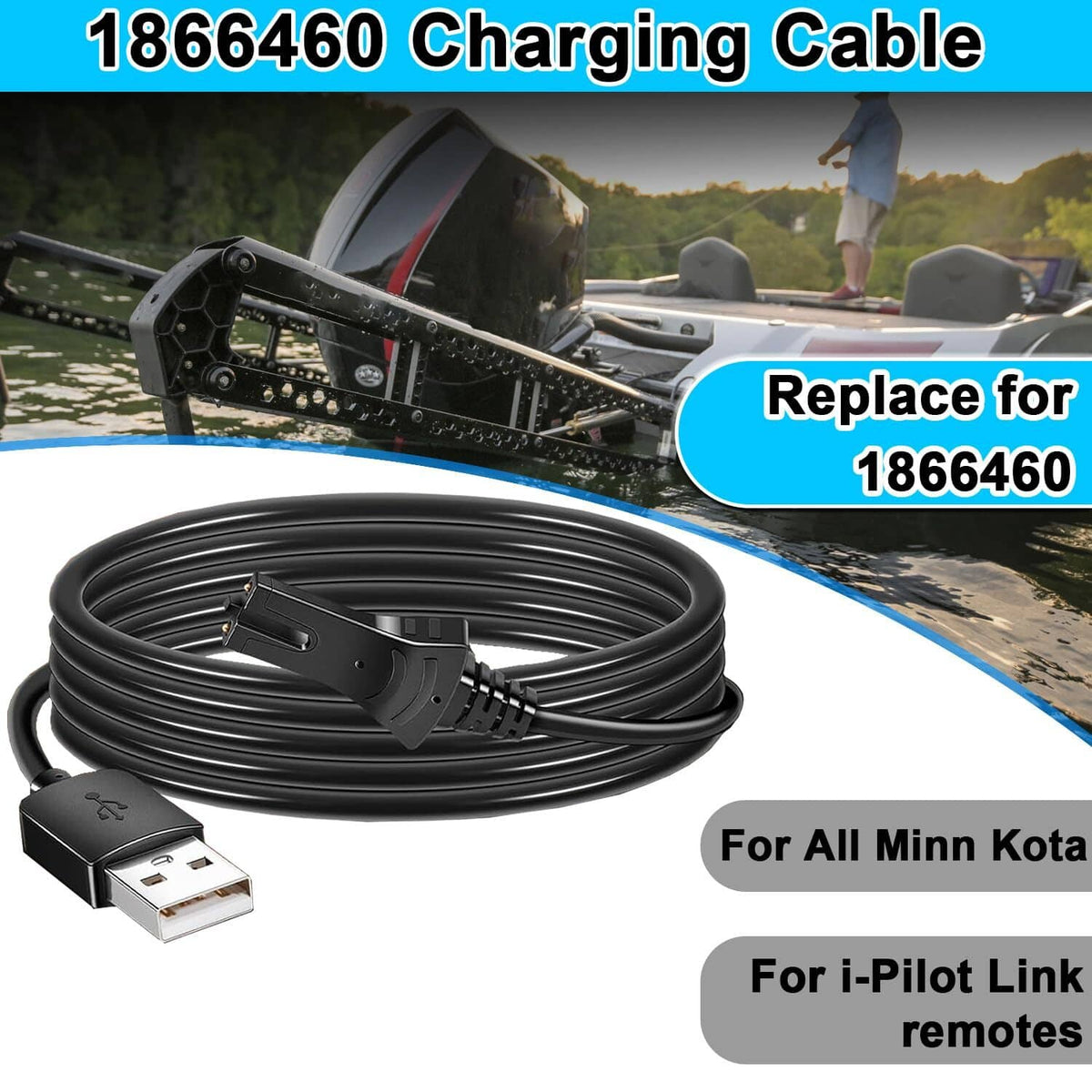 Solid Spare For Minn Kota 1866460 iPilot Link Remote Charging Cable Replacement 2-Pack