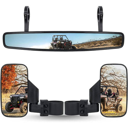 Solidspare UTV 2" Rear View Center & 1.75" 2" Side Mirrors For Polaris RZR Honda Kawasaki