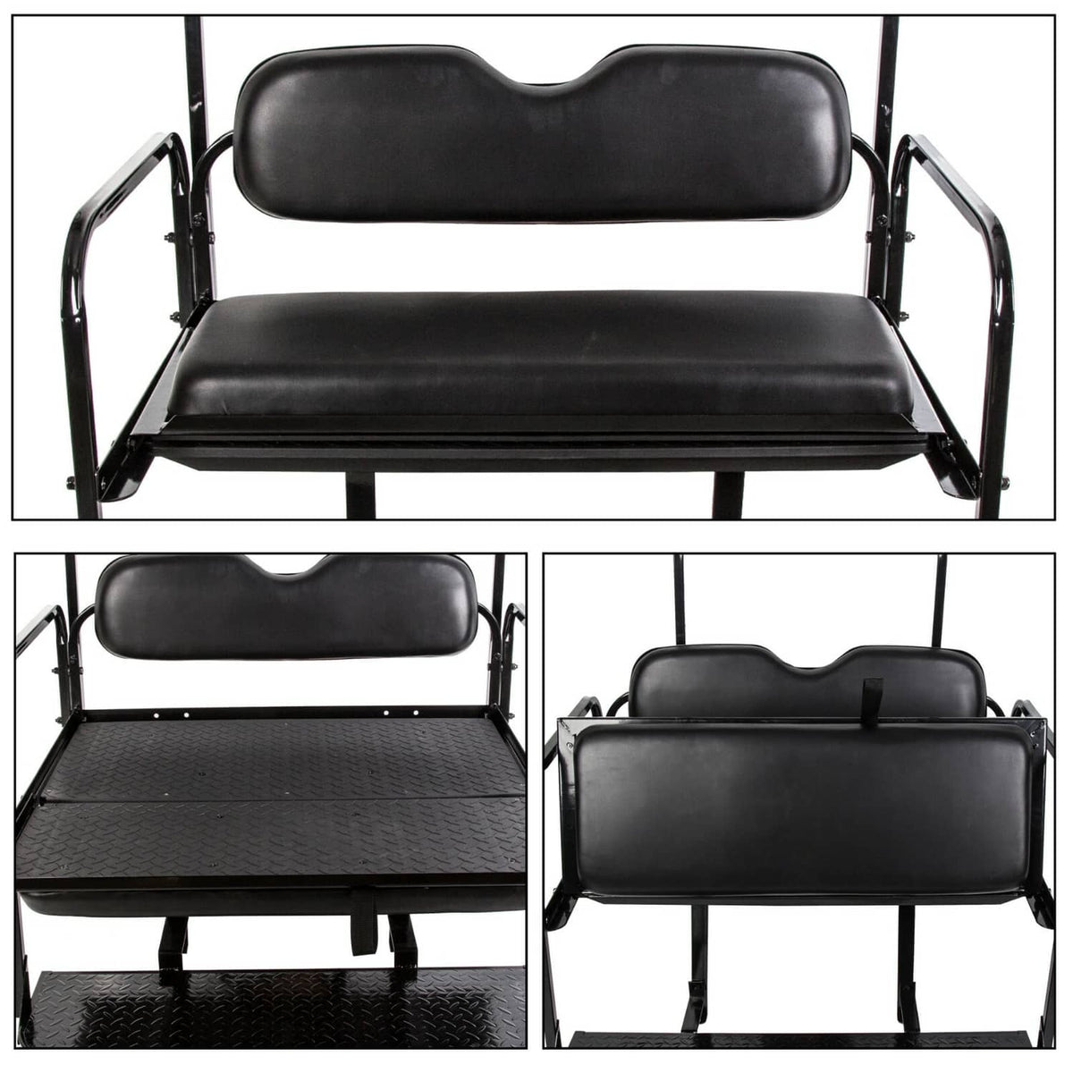Solidspare Rear Flip Seat Kit for EZGO Golf Cart TXT model (Black) with Grab Bar Handle
