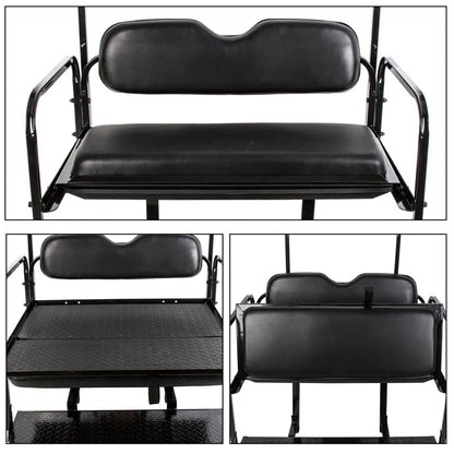 Solidspare Rear Flip Seat Kit for EZGO Golf Cart TXT model (Black) with Grab Bar Handle