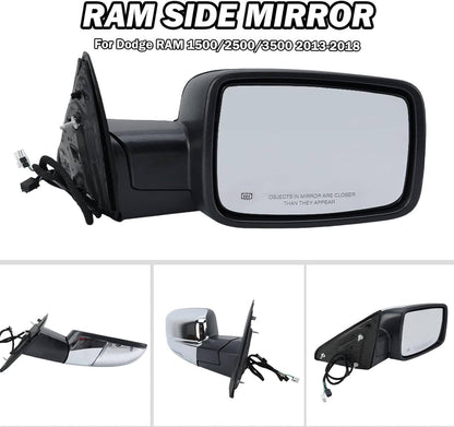 Solidspare For 2013-19 Dodge Ram 1500 Chrome Power Folding Heated Right Mirror & LED Signal