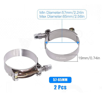 Solidspare 2pcs 2" Inch T-bolt Clamp Silicone Stainless Steel Hose Turbo Intake Intercooler